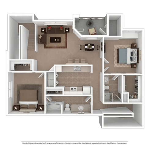 Floor plan for 2 beds, 2 baths, 1151 sqft